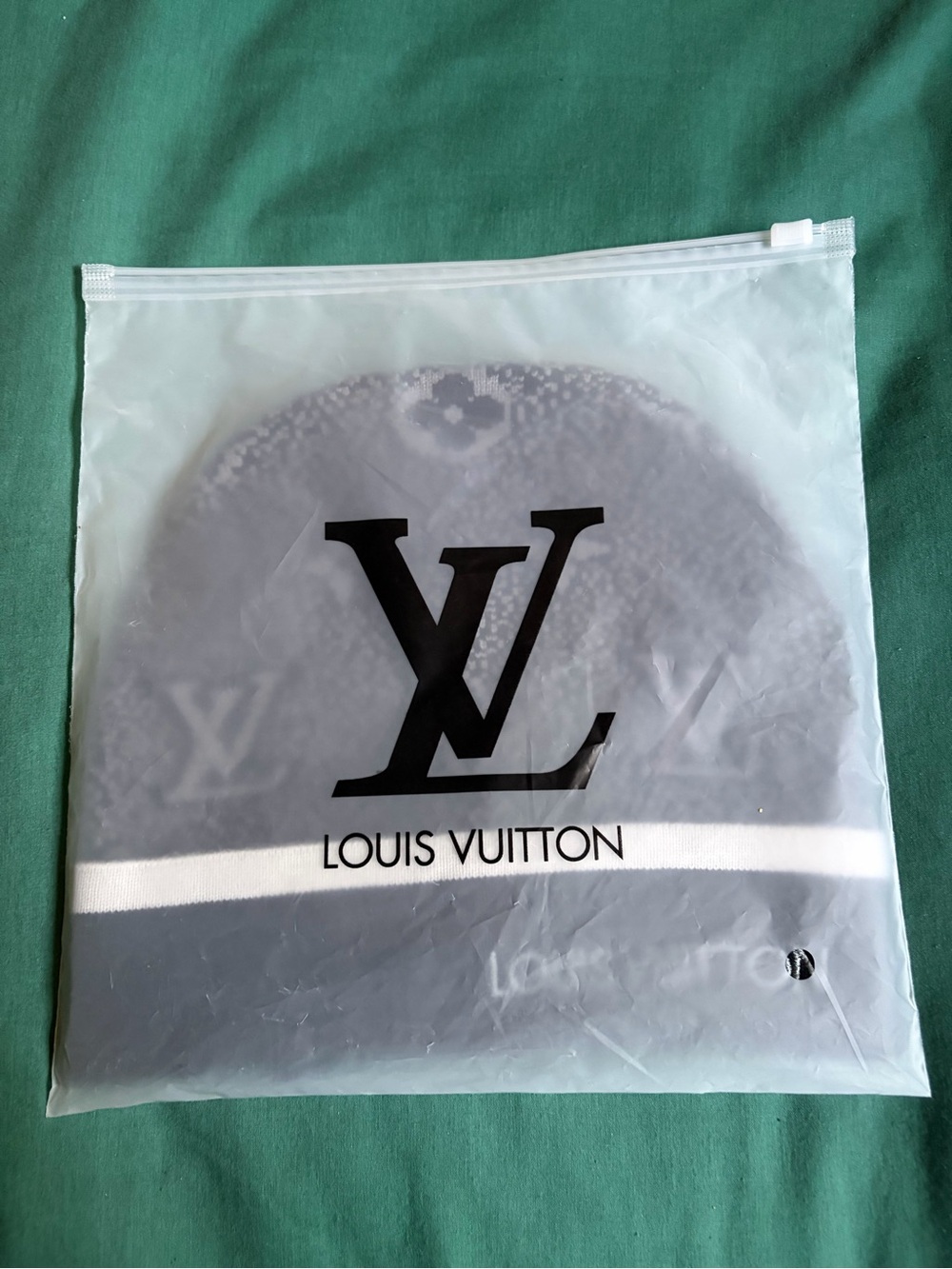Louis Vuitton Gray Monogram Knit Beanie with White Stripe